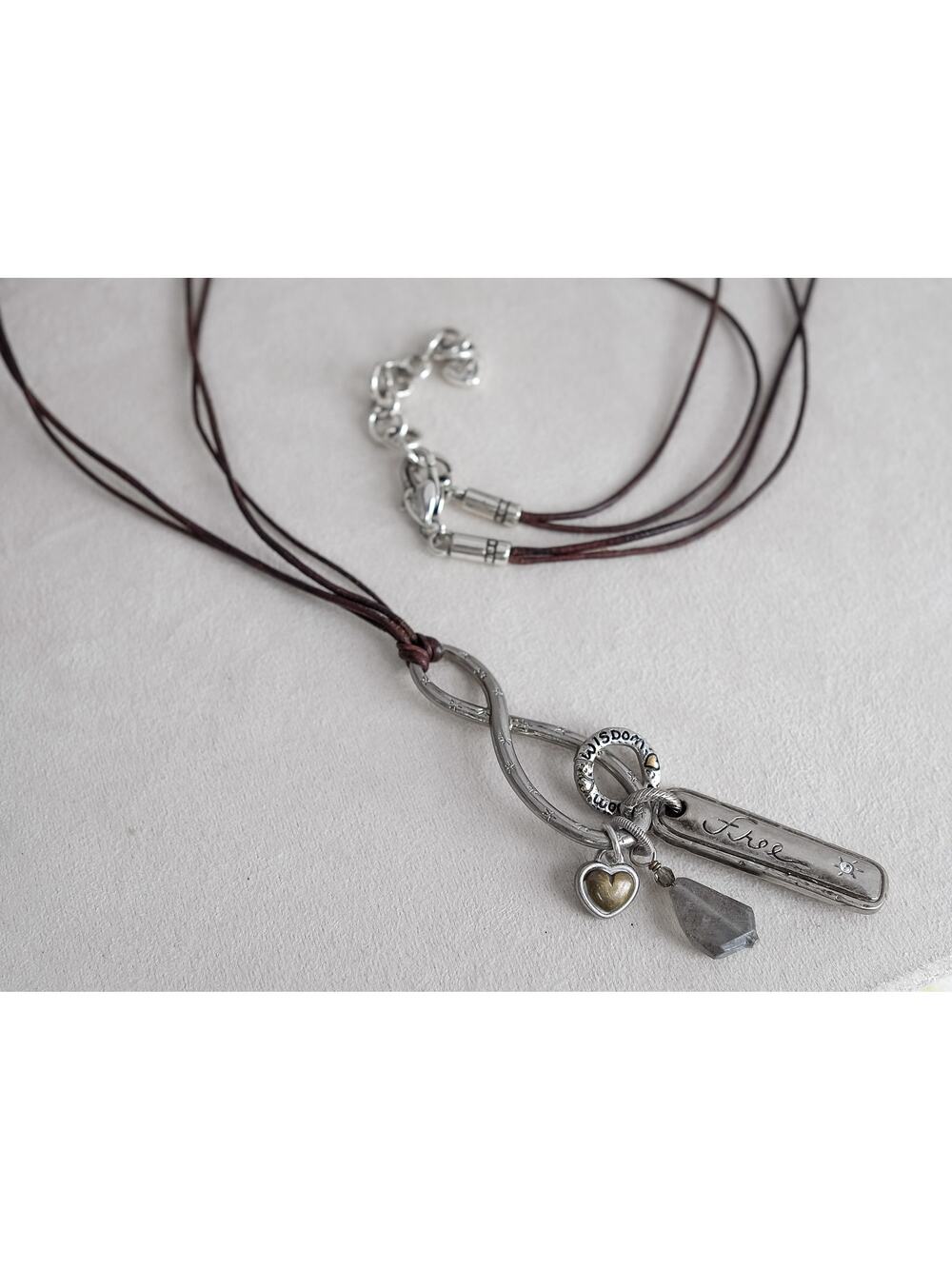 Brighton Art And Soul Infinity Pendant Brown Cord Necklace Engraved Boho Retired